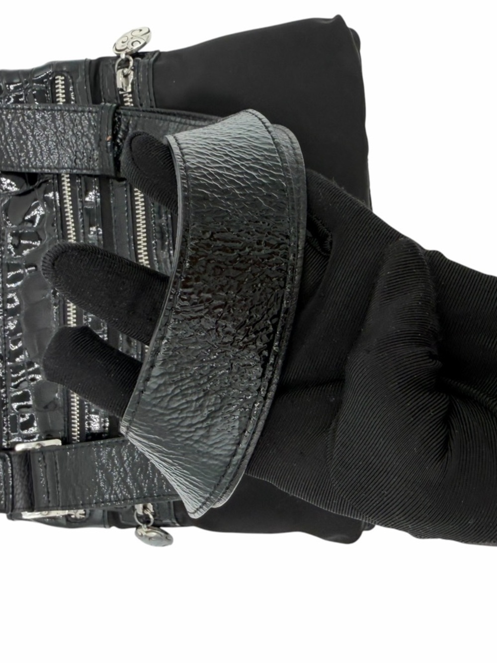 Brighton Twister GoGo Black Nylon & Croc Pattern Crossbody - Picture 3 of 9